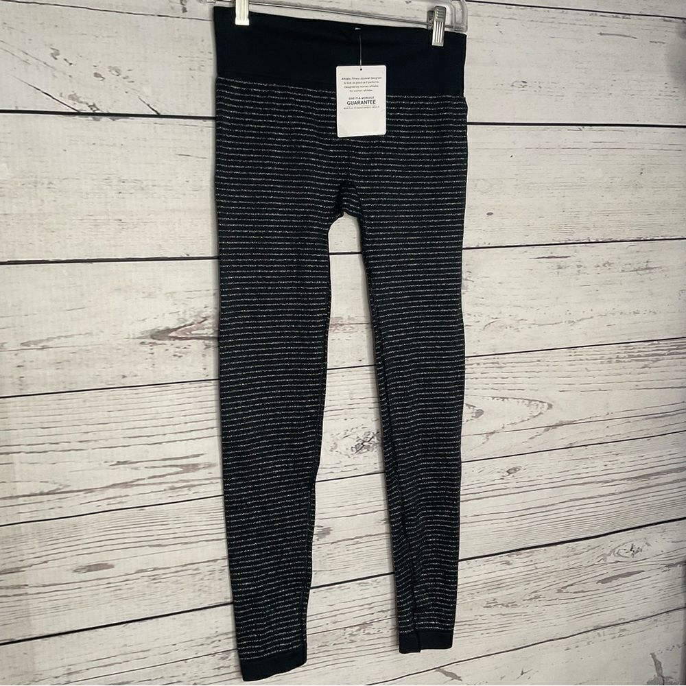 Athleta Shimmer Stripe Tight Leggings Black Silver‎ - Picture 3 of 10